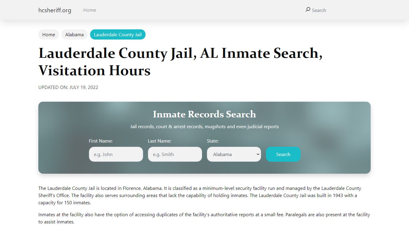 Lauderdale County Jail, AL Inmate Search, Visitation Hours